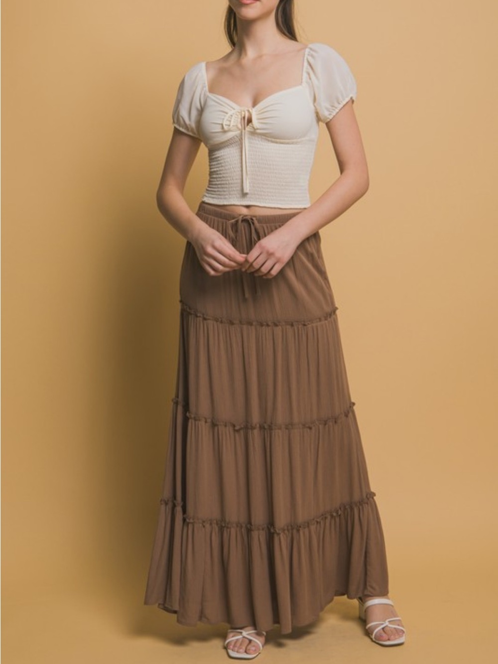 Love Tree Tiered Maxi Skirt in Brown
